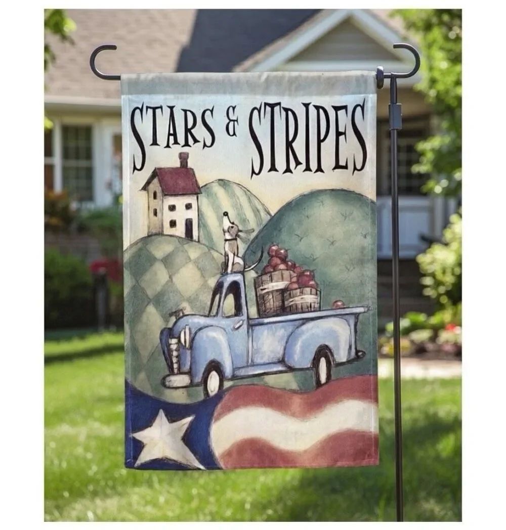Patriotic 12.5 x 18 House Old Truck America USA Stars Stripes Garden Flag